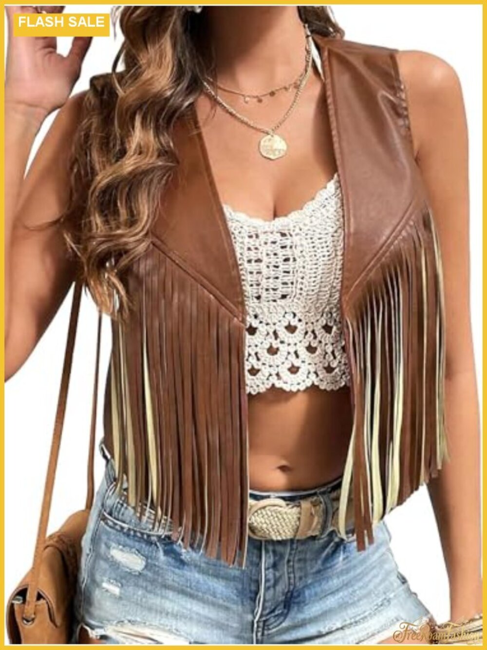 Women Sleeveless Fringe Vest PU Leather Open Front Tassel Waistcoat Cowgirl